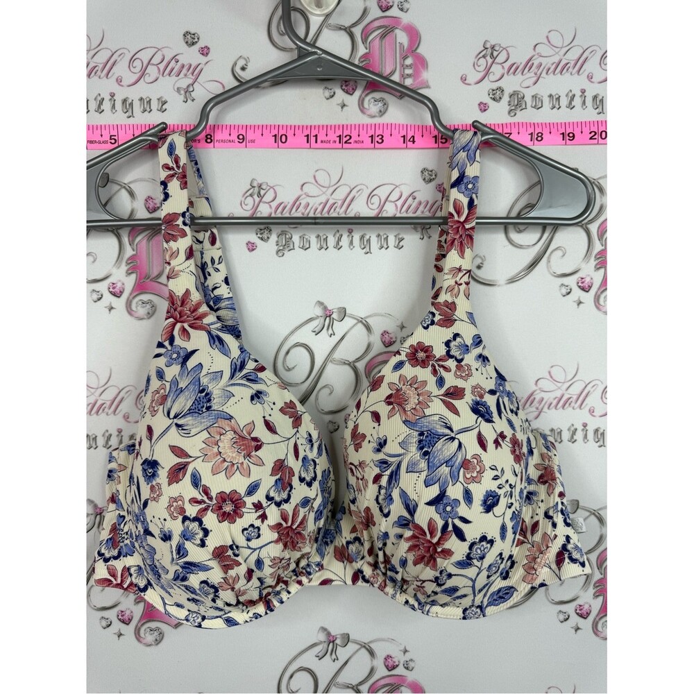 La Vie En Rose aqua bikini top Floral Underwire Bra in Cream, Blue & Pink